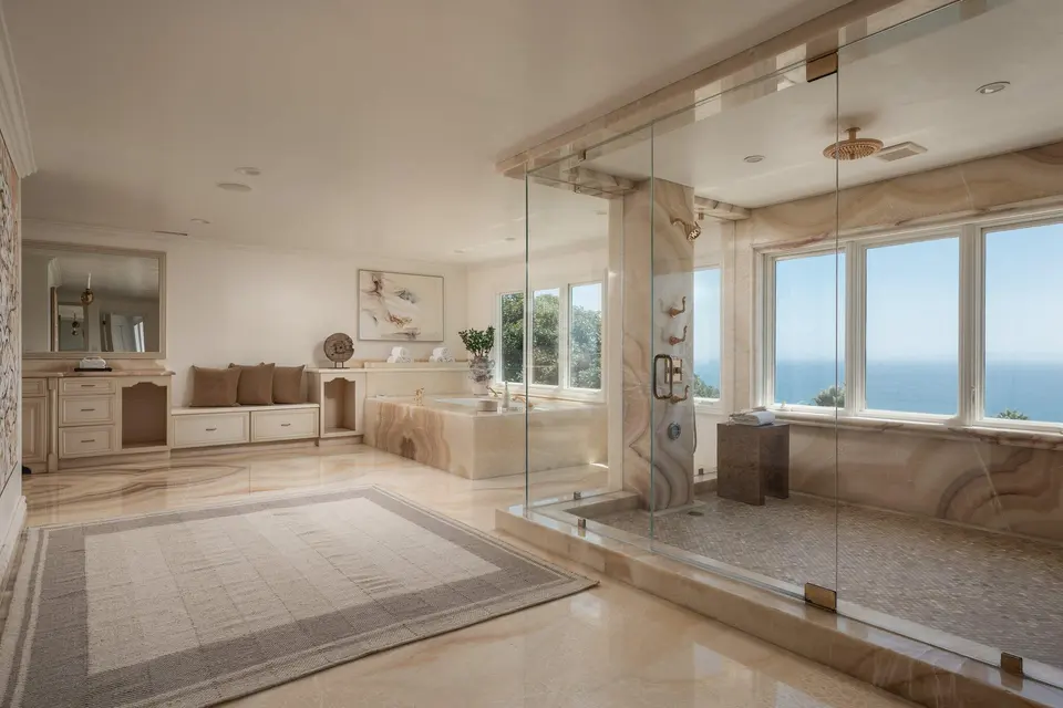 The bathroom and coastal outlook